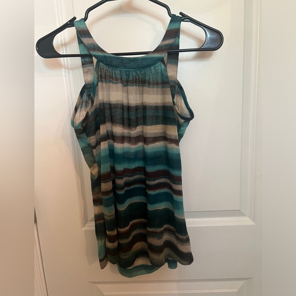 Cha Sur Sleeveless Blue Brown Green Strips lightweight open back Tank Top XS - Picture 1 of 5